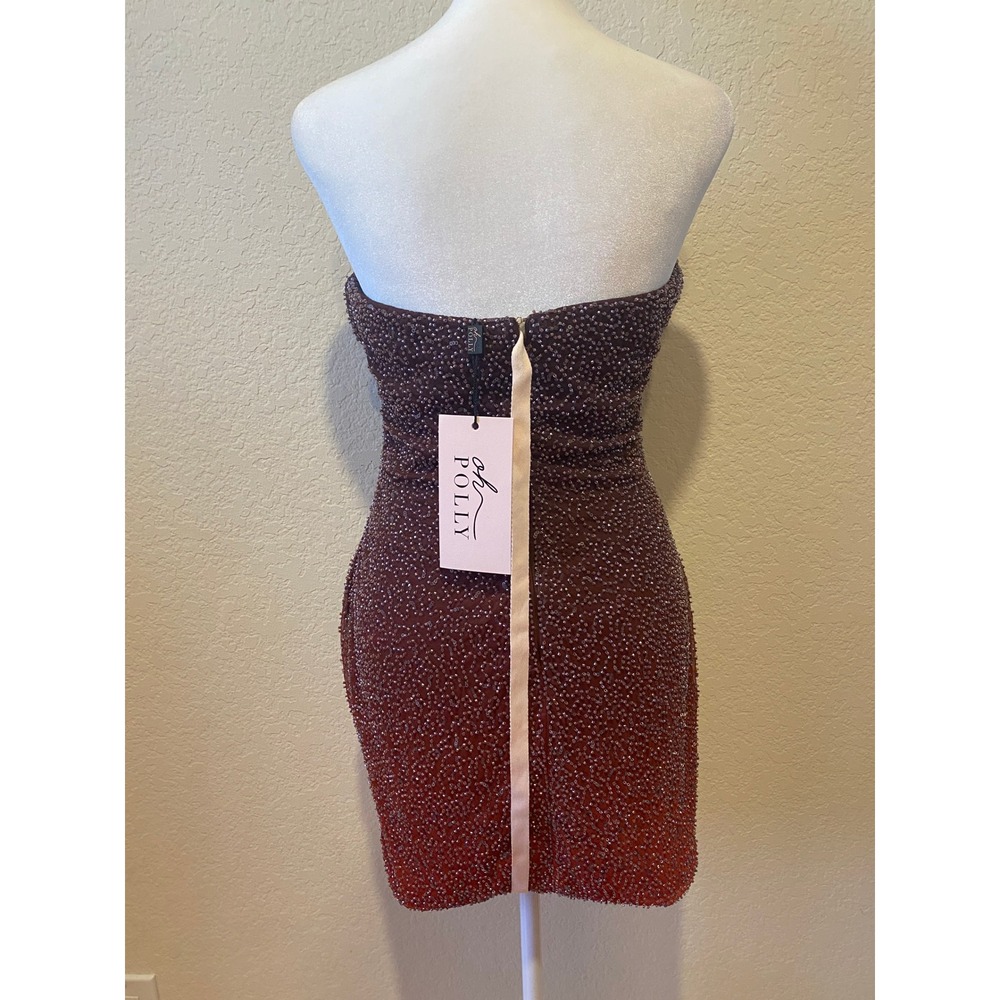 Oh Polly Beaded Mini Dress Sz 8 Prom Red Brown Ombre Strapless Bodycon Fairy NWT - Picture 4 of 10